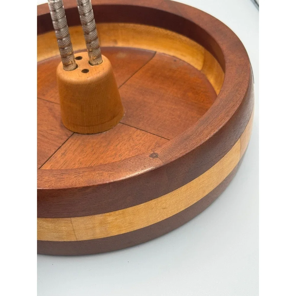 Vintage Two Tone Wood Nut Bowl with Center‎ Nutcracker Holder Mid Century Modern